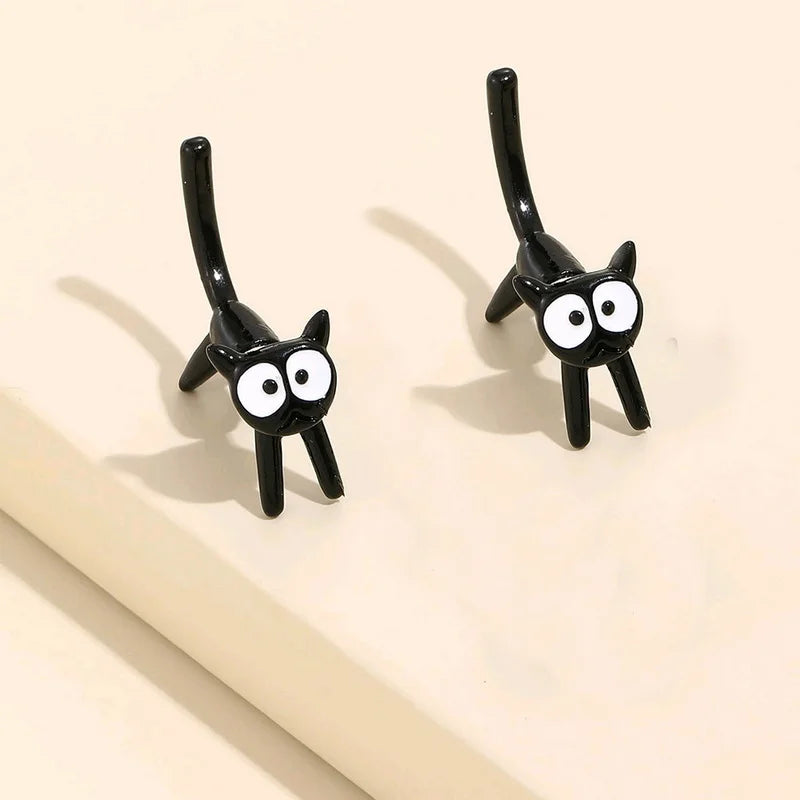 Cute Black Cat Stud Earrings for Women