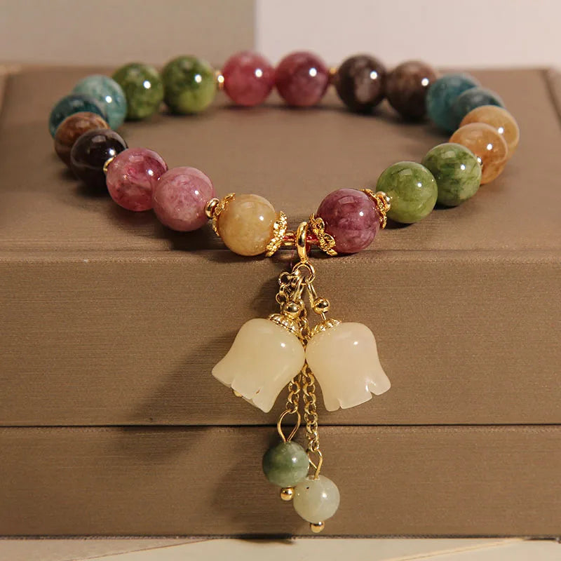 Lily of the Valley Flower Natural Stone Beaded Bracelet
