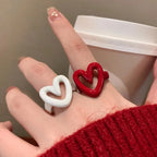 Red & White Enamel Heart Ring | Y2K Adjustable Band