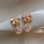 Elegant Crystal Floral Tassel Stud Earrings