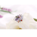 925 Sterling Silver Colorful Cubic Zirconia Flower Ring