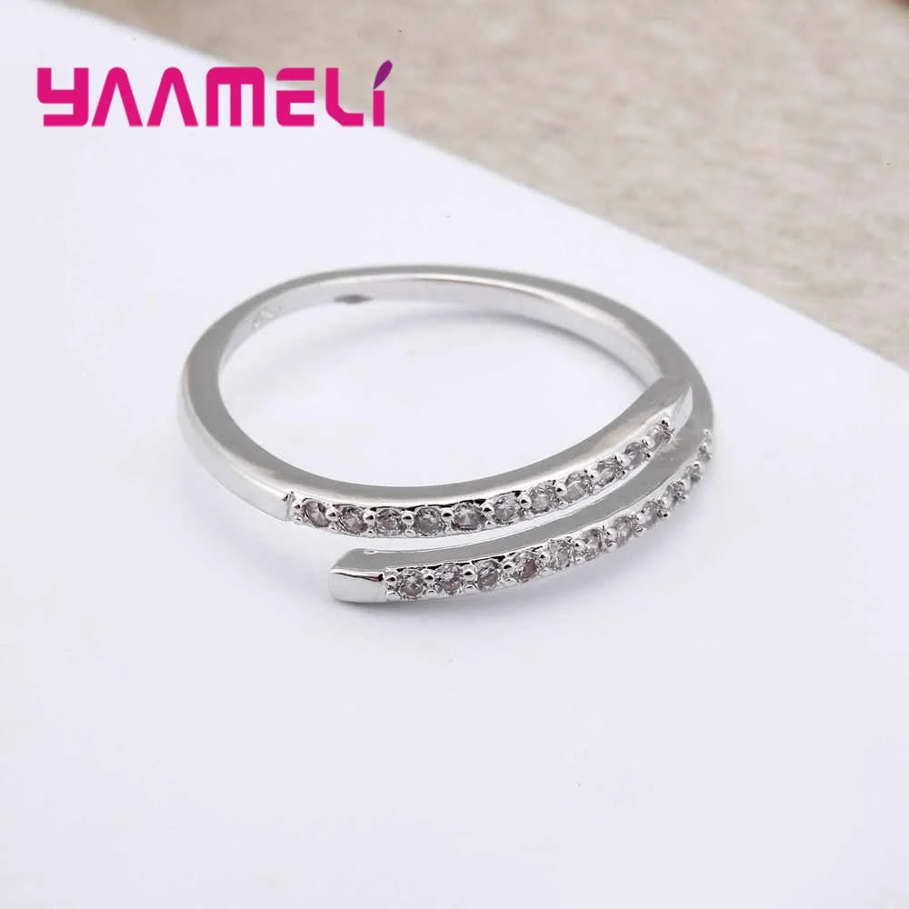 Adjustable 925 Sterling Silver Plated Zirconia Thin Ring