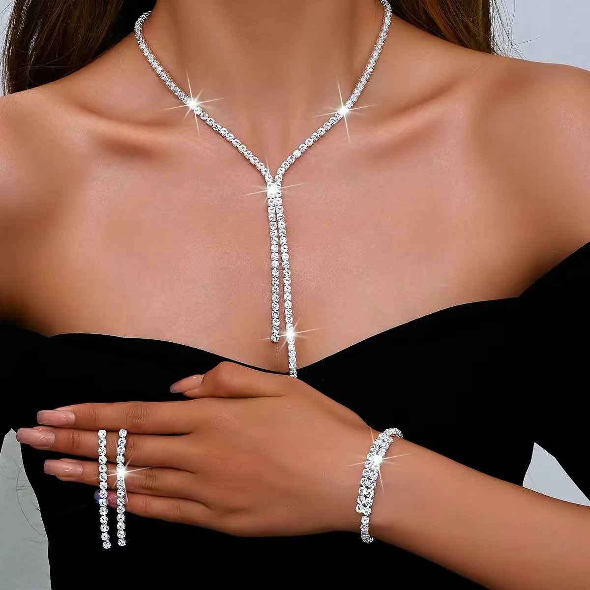4-Piece Geometric Cubic Zirconia Jewelry Set