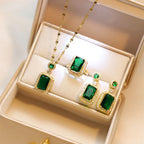4-Piece Square Rhinestone Necklace, Earrings & Ring Set