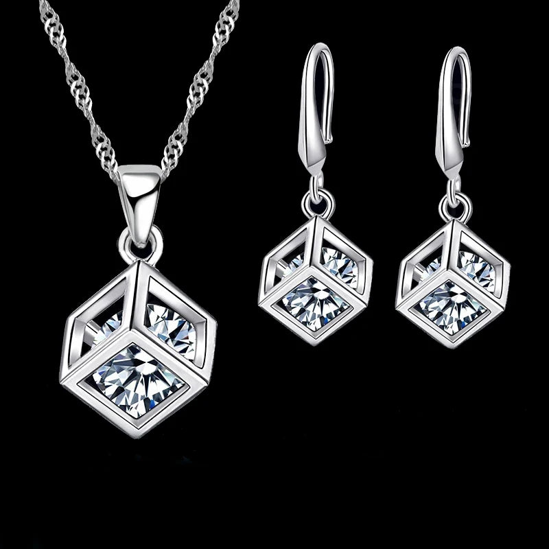 925 Sterling Silver Square Cubic Zirconia Jewelry Set