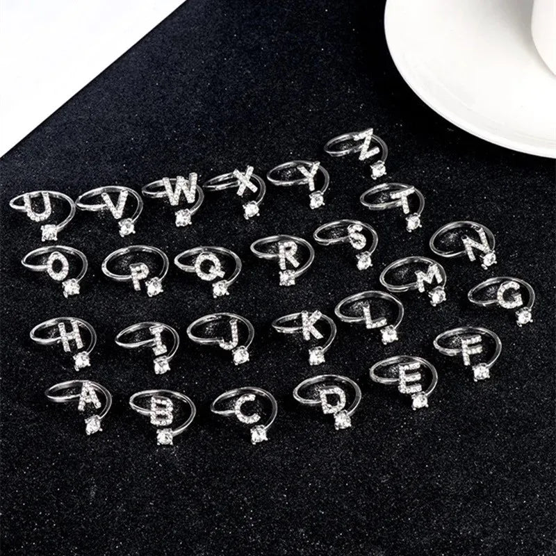 Sparkling Zircon Initial Ring | Adjustable Letter Ring
