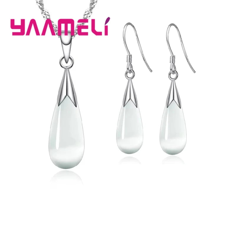 Sterling Silver Water Drop Opal Necklace & Earring Set