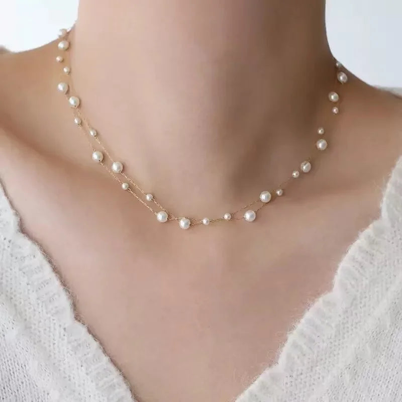 Elegant Double-Layer Pearl Chain Necklace for Women