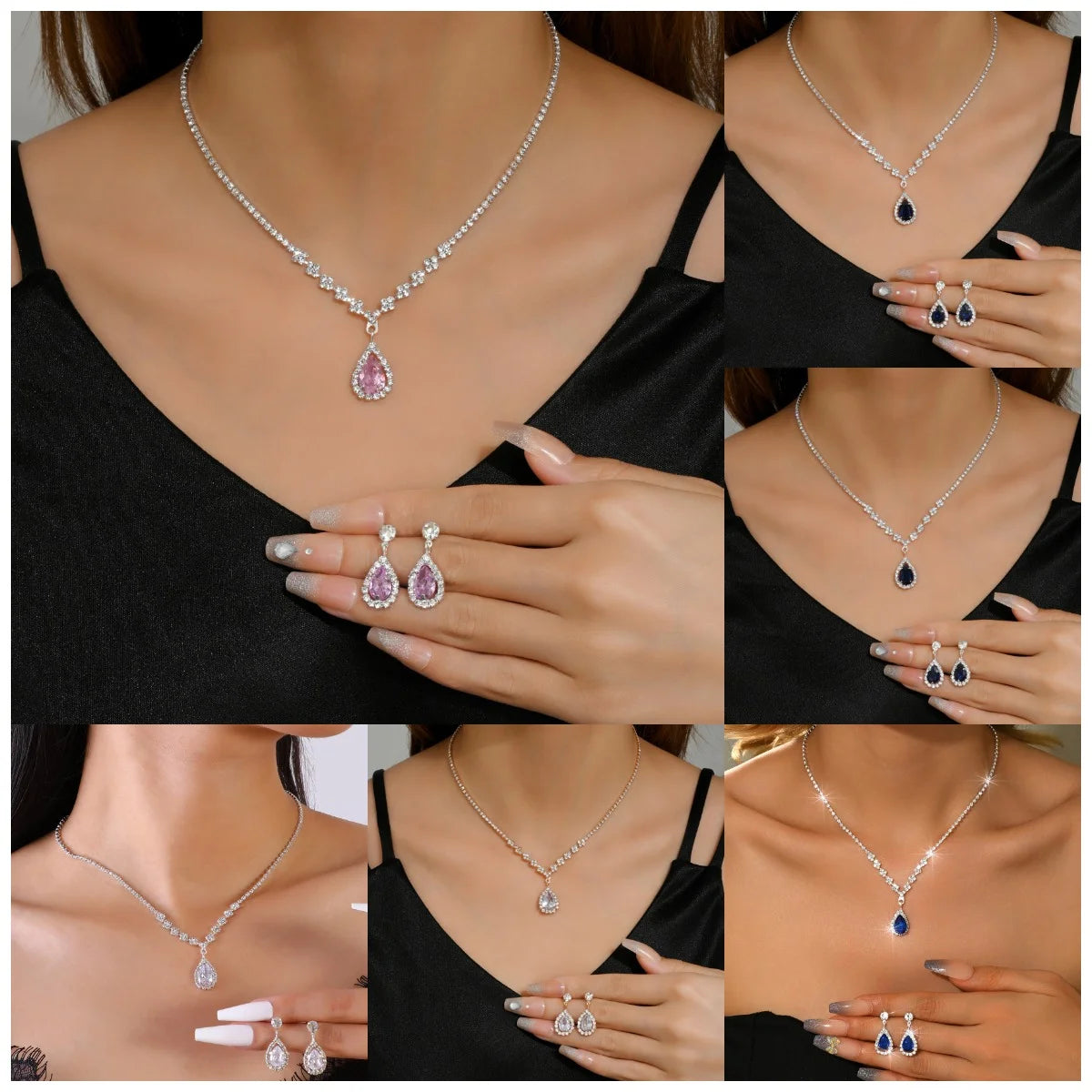 Elegant Rhinestone Necklace & Earrings Set