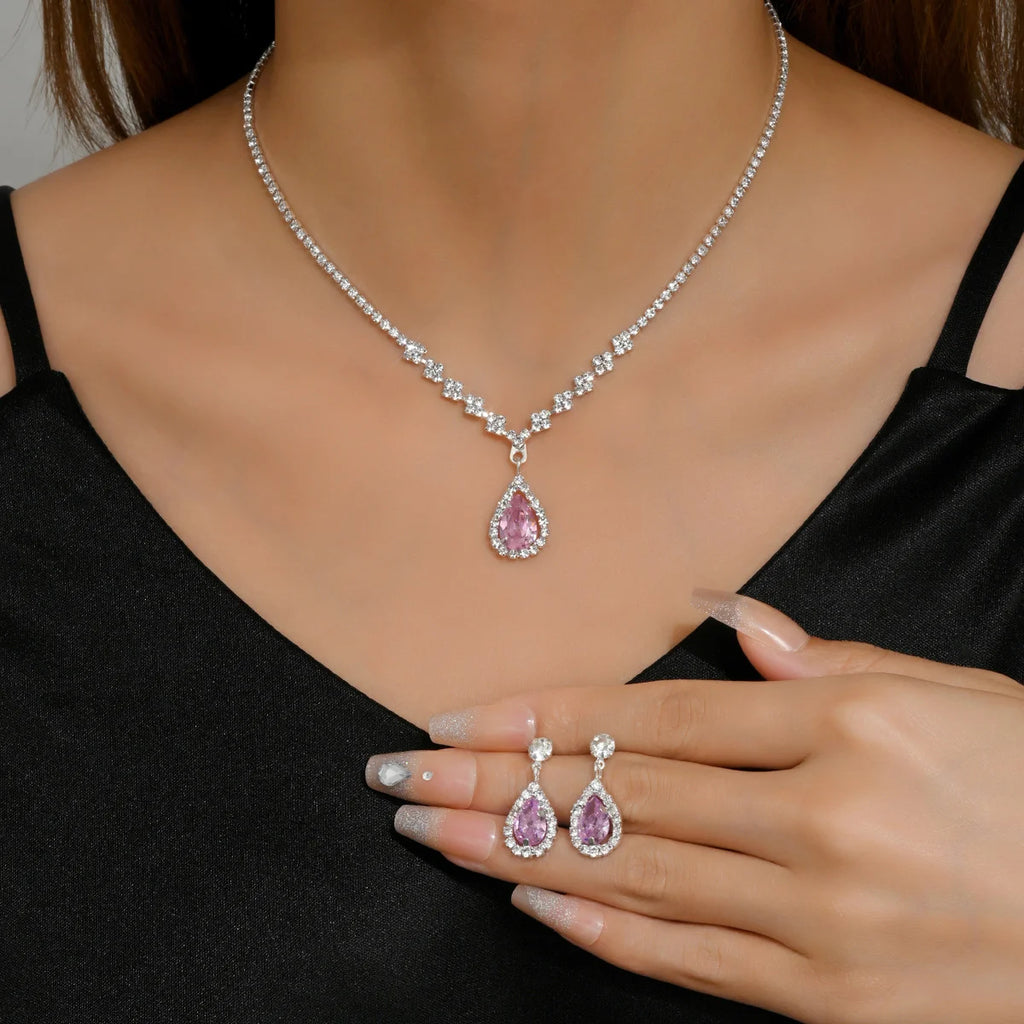 Elegant Rhinestone Necklace & Earrings Set