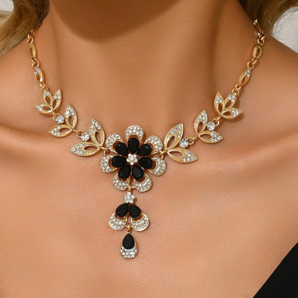 Vintage Floral Cubic Zirconia Statement Necklace