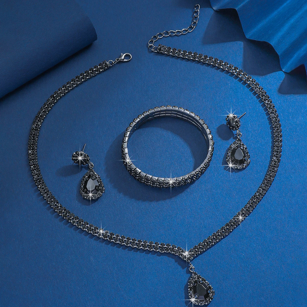 Luxury Black Water Drop Cubic Zirconia Jewelry Set