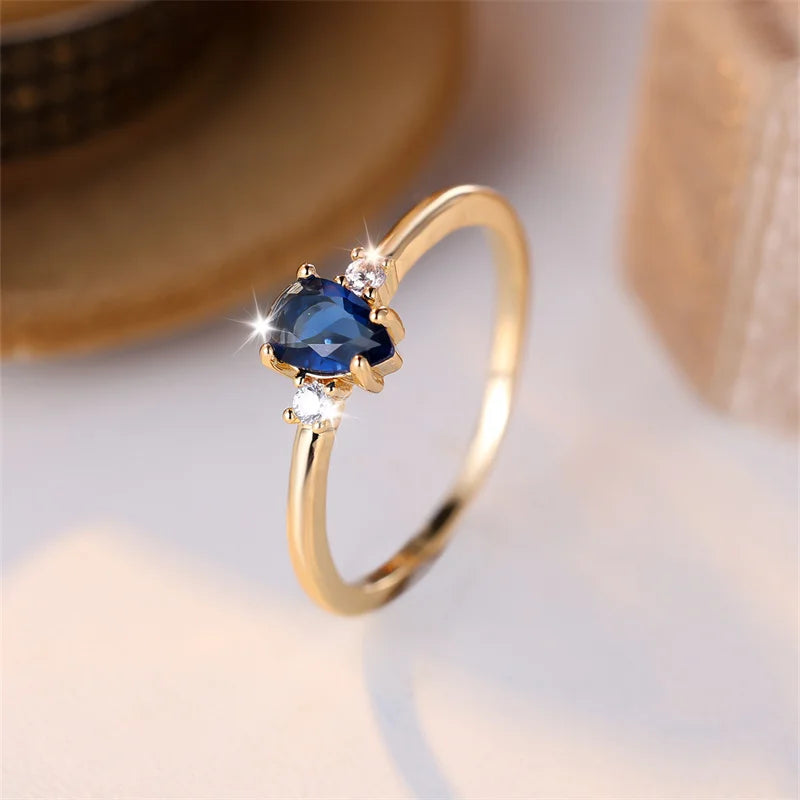 Minimalist Royal Blue Pear Cut Gold Tone Stacking Ring