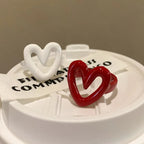 Red & White Enamel Heart Ring | Y2K Adjustable Band