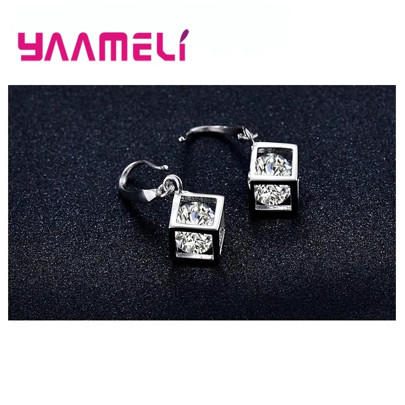 925 Sterling Silver Square Cubic Zirconia Jewelry Set