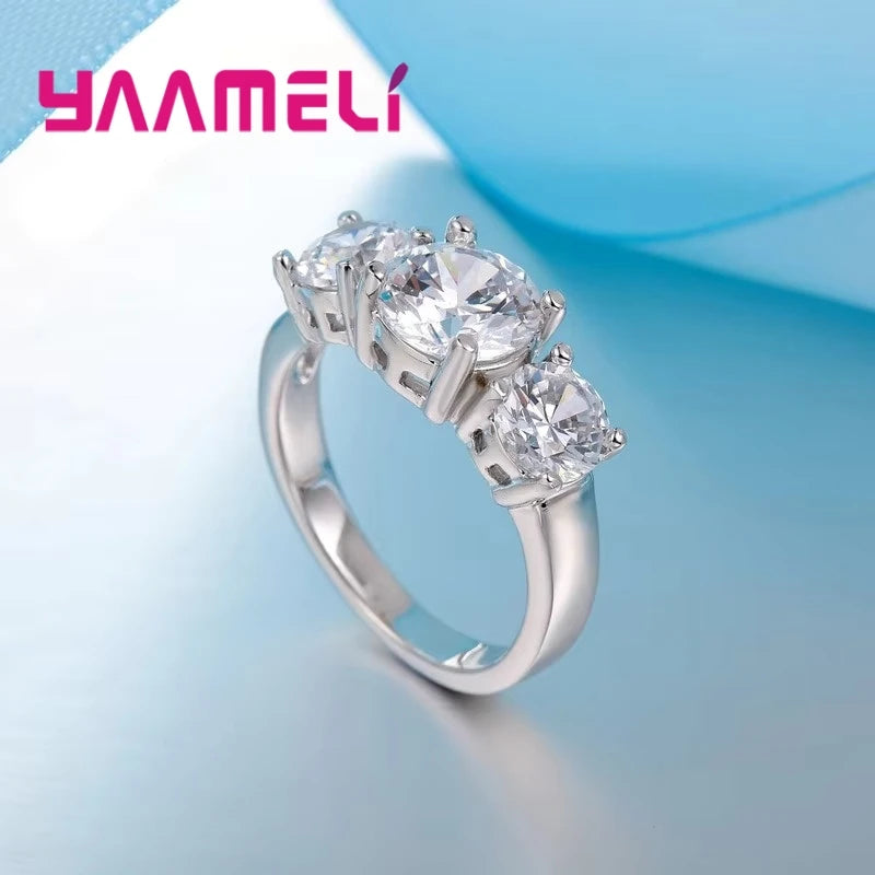 925 Sterling Silver 3-Stone Cubic Zirconia Promise Ring