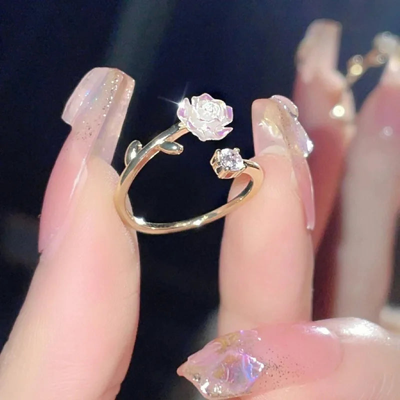 Sparkling Cubic Zirconia Floral Adjustable Ring