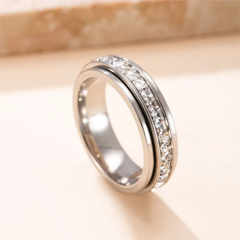 Stainless Steel CZ Gemstone Anxiety Spinner Ring