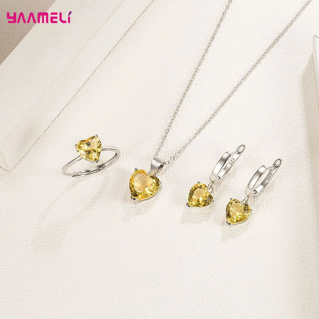 3-Piece Sterling Silver Heart Cubic Zirconia Jewelry Set