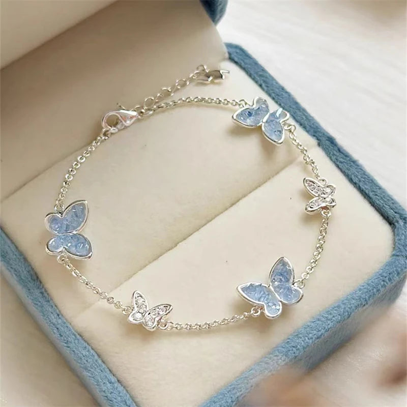 Luxury Blue Zircon Double Butterfly Jewelry Set