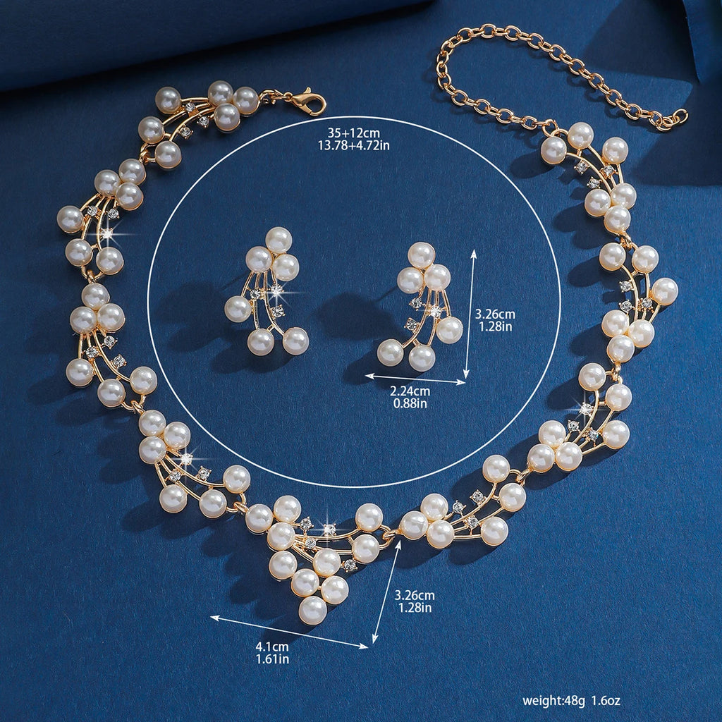 Elegant Vintage Pearl Necklace & Earrings Jewelry Set