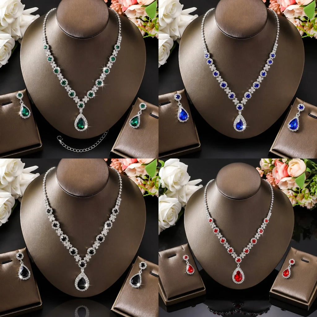 Classic Teardrop Crystal Necklace & Earrings Set