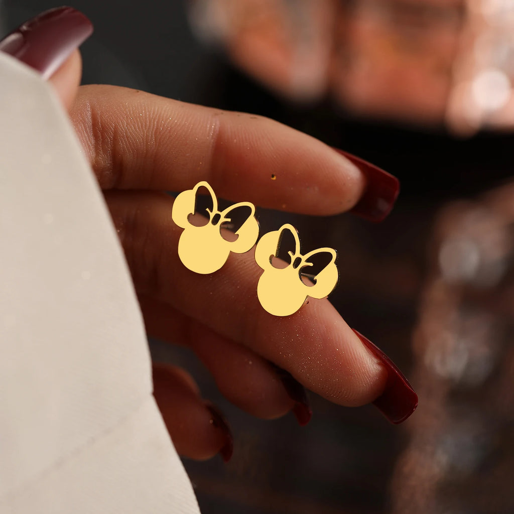 Stainless Steel Cute Bow Mouse Stud Earrings