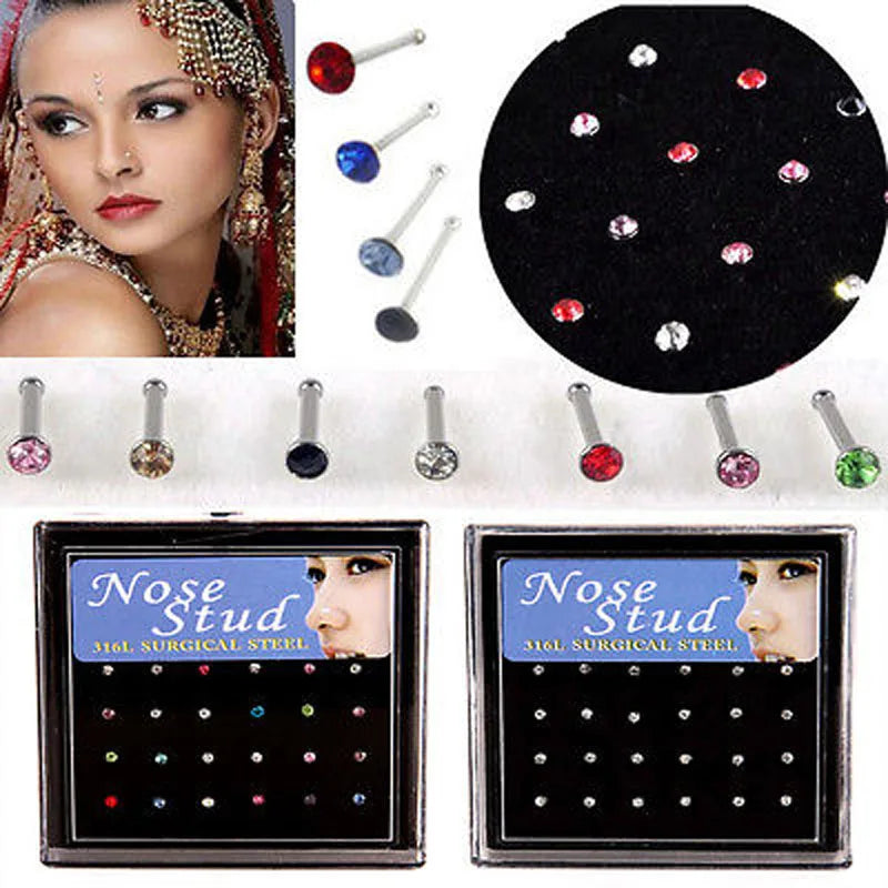 24-Piece Surgical Steel Crystal Nose Studs Set