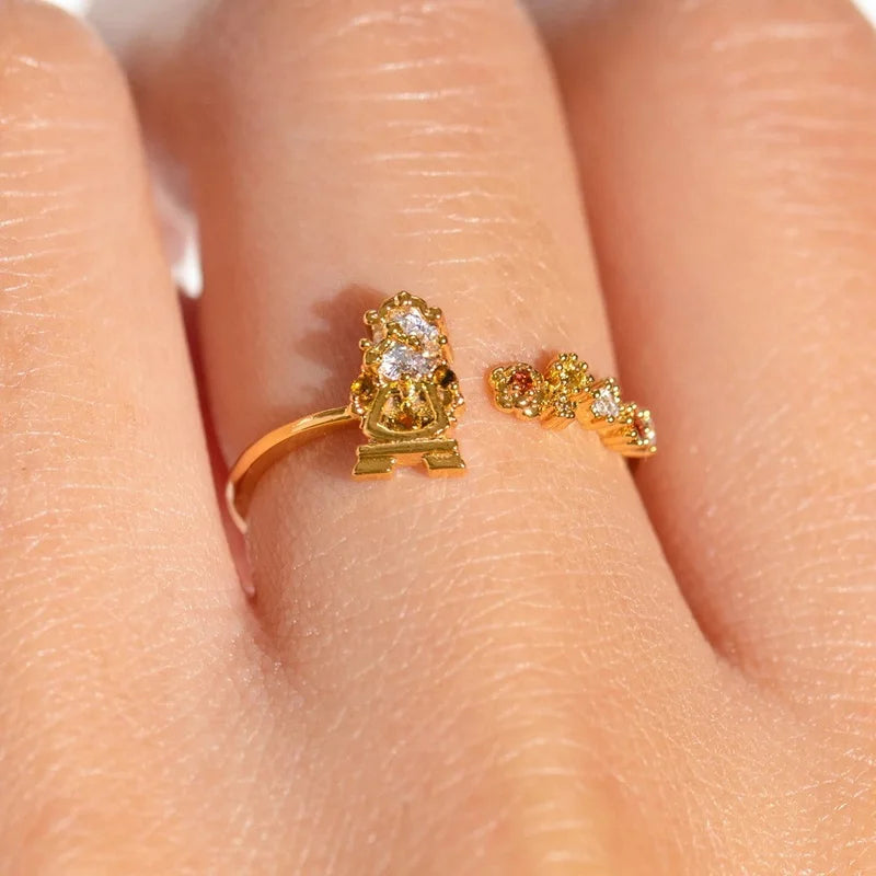 Gold Plated CZ Whimsical Adjustable Statement Ring