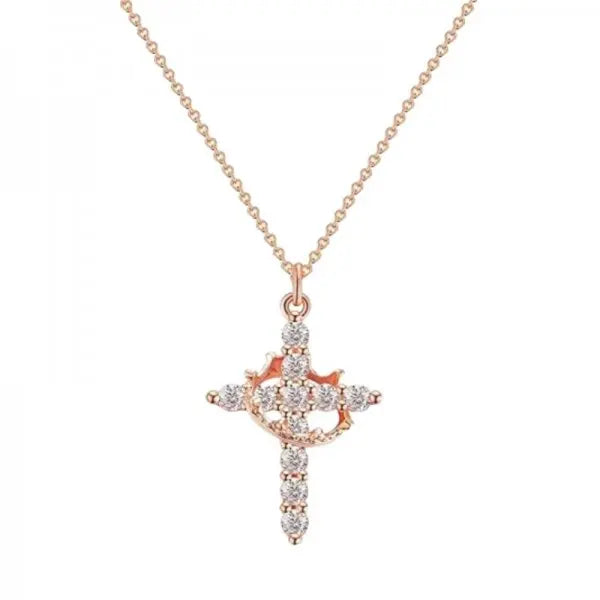 Sparkling Stainless Steel Rotatable Crown Cross Necklace