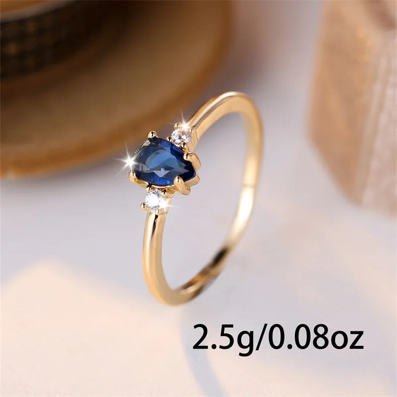Minimalist Royal Blue Pear Cut Gold Tone Stacking Ring