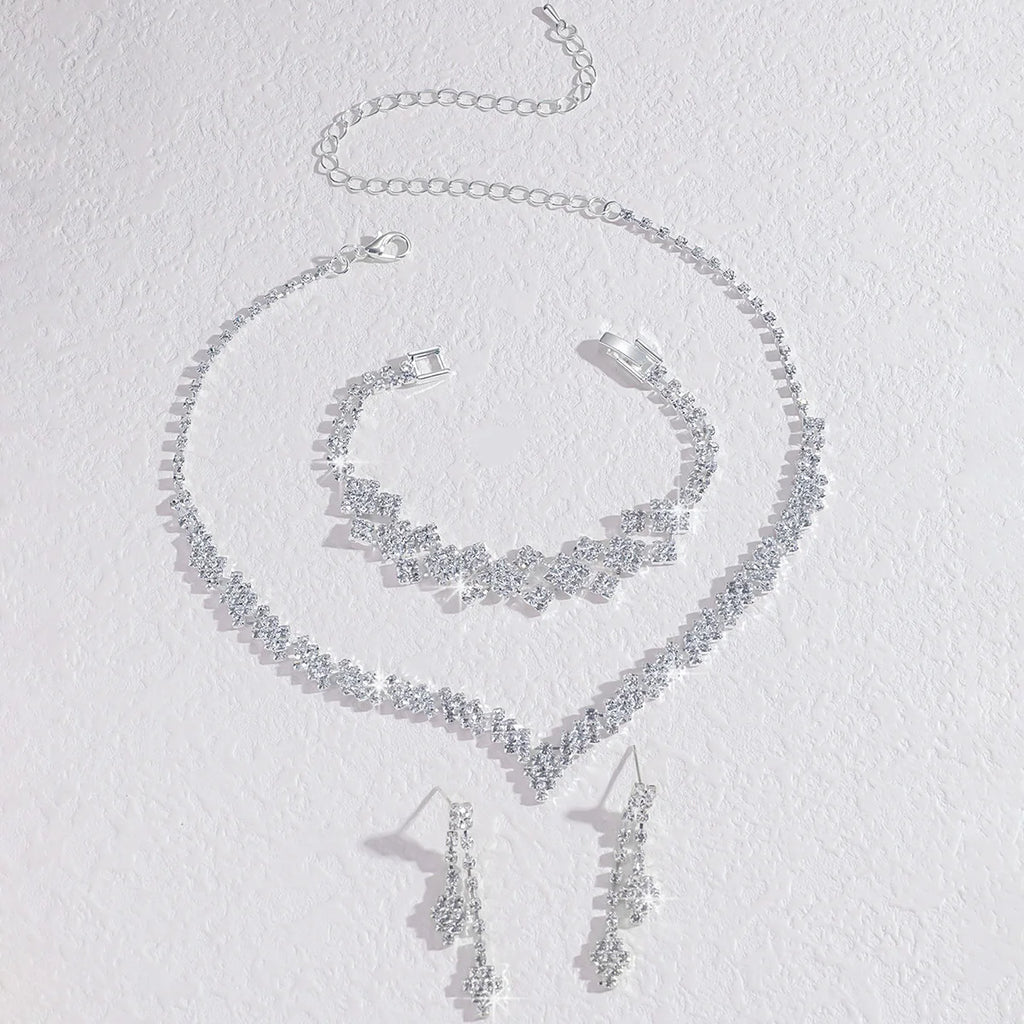 Silver Rhinestone Tassel Bridal Jewelry Set