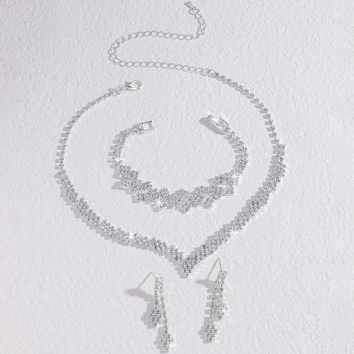 Silver Rhinestone Tassel Bridal Jewelry Set