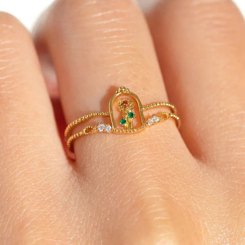 Gold Plated CZ Whimsical Adjustable Statement Ring