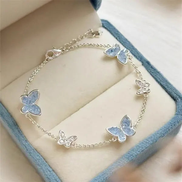 Luxury Blue Zircon Double Butterfly Jewelry Set