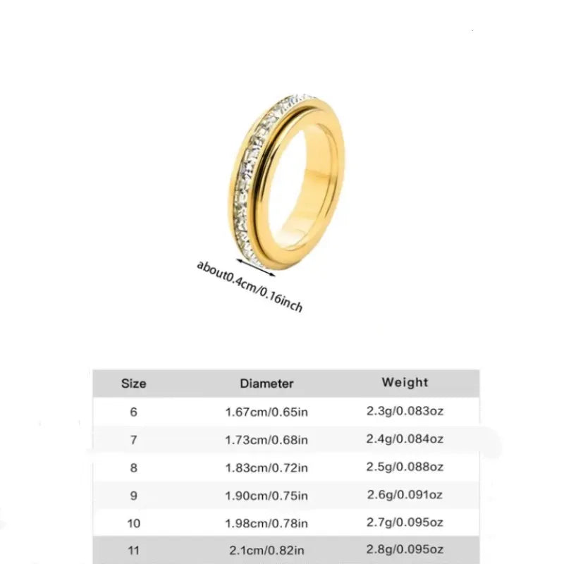 Stainless Steel CZ Gemstone Anxiety Spinner Ring