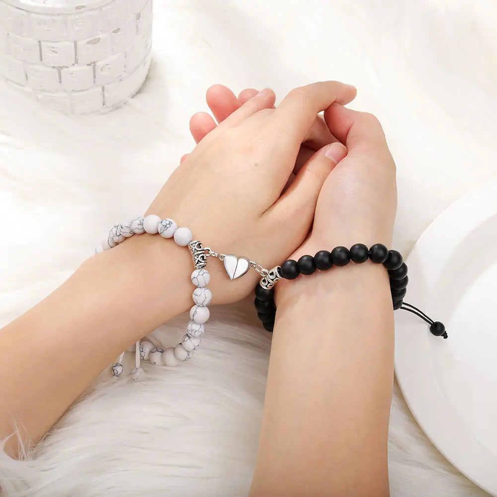 Magnetic Heart Matching Natural Stone Couple Bracelets