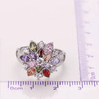 925 Sterling Silver Colorful Cubic Zirconia Flower Ring
