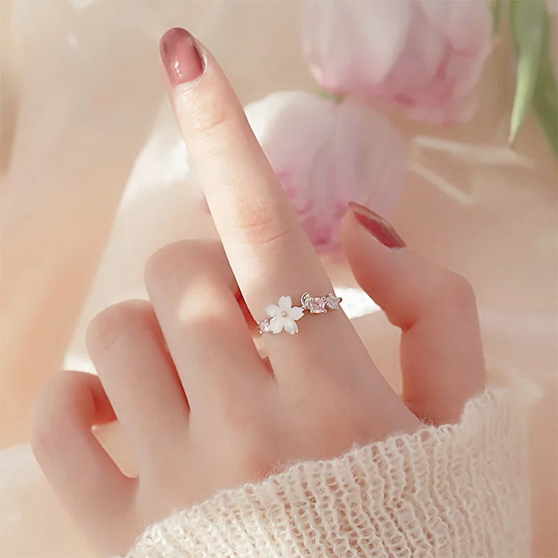 Sparkling Cubic Zirconia Floral Adjustable Ring