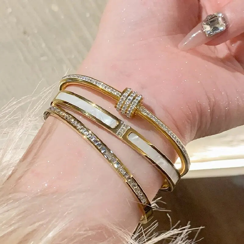 Classic Gold Titanium Zircon Bangle for Women