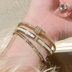 Classic Gold Titanium Zircon Bangle for Women