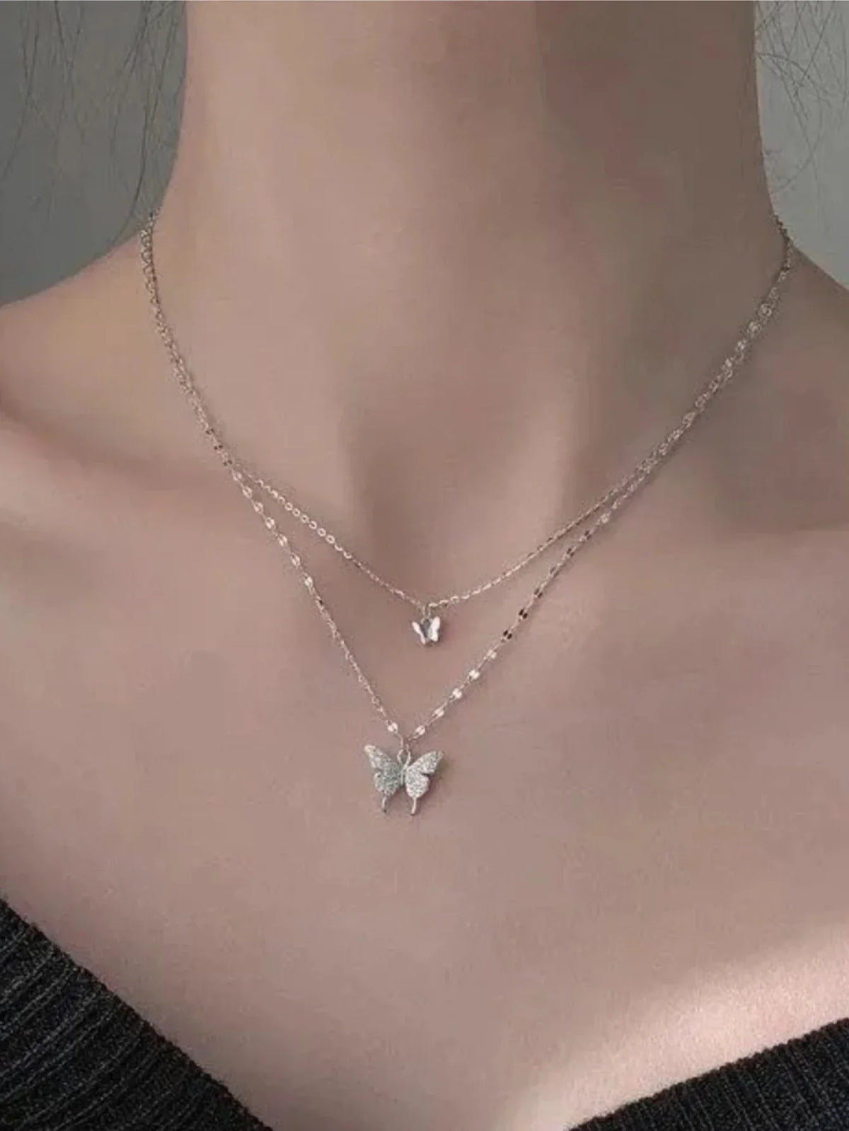 Sparkling Double Layer Butterfly Necklace