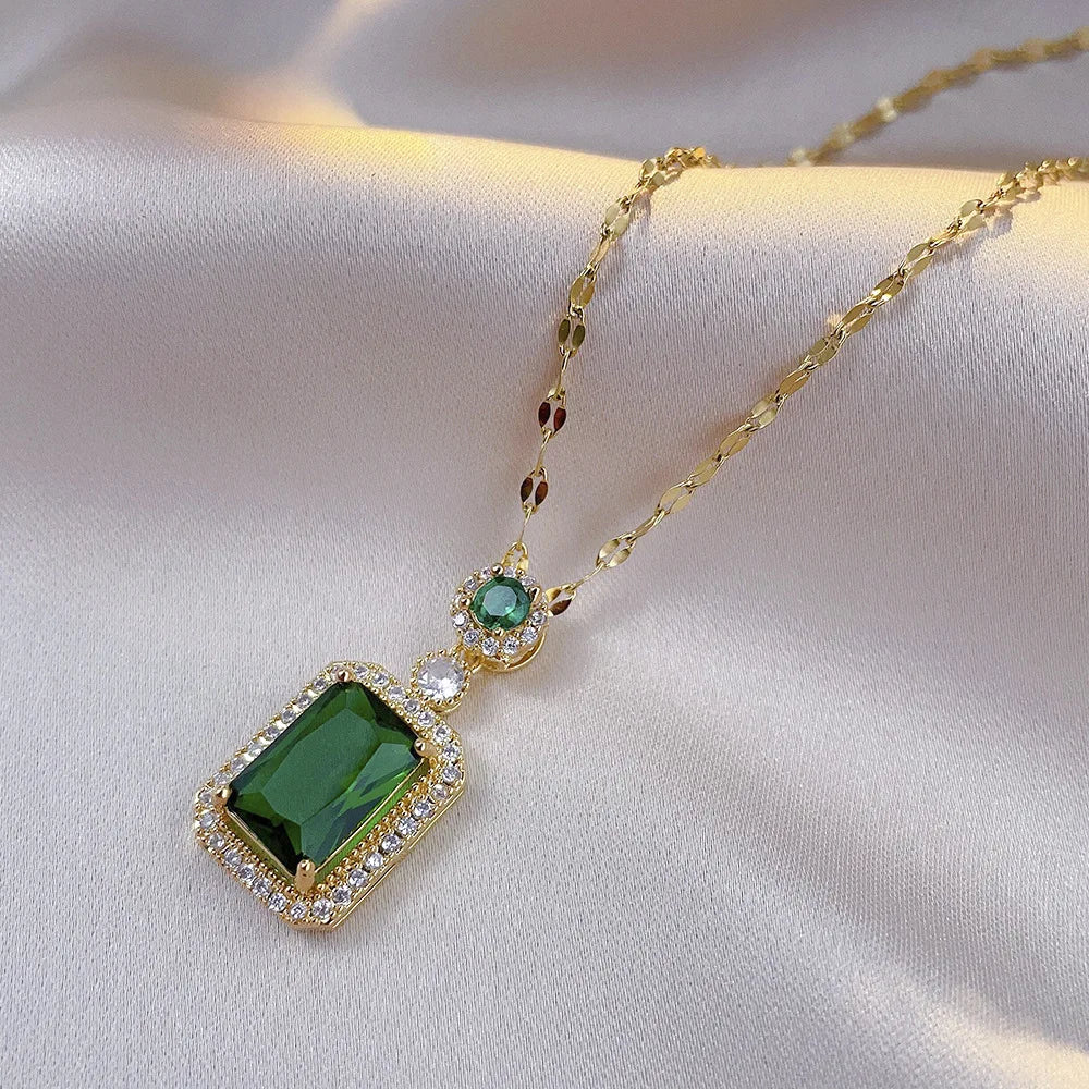 4-Piece Square Rhinestone Necklace, Earrings & Ring Set