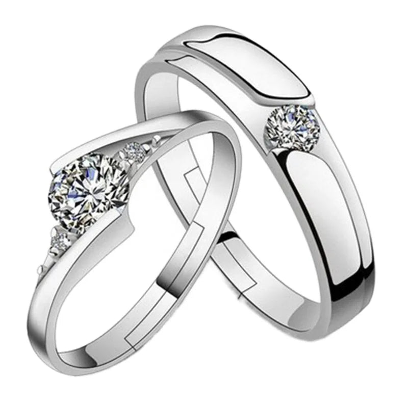 2PCS Matching 925 Sterling Silver Zircon Couple Rings