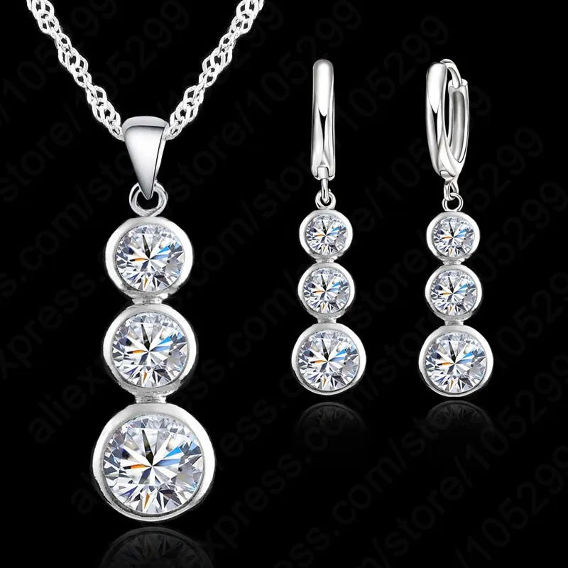 Classic 925 Sterling Silver Cubic Zirconia Bridal Jewelry Set