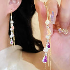 Elegant Blue Heart Zircon Tassel Drop Earrings