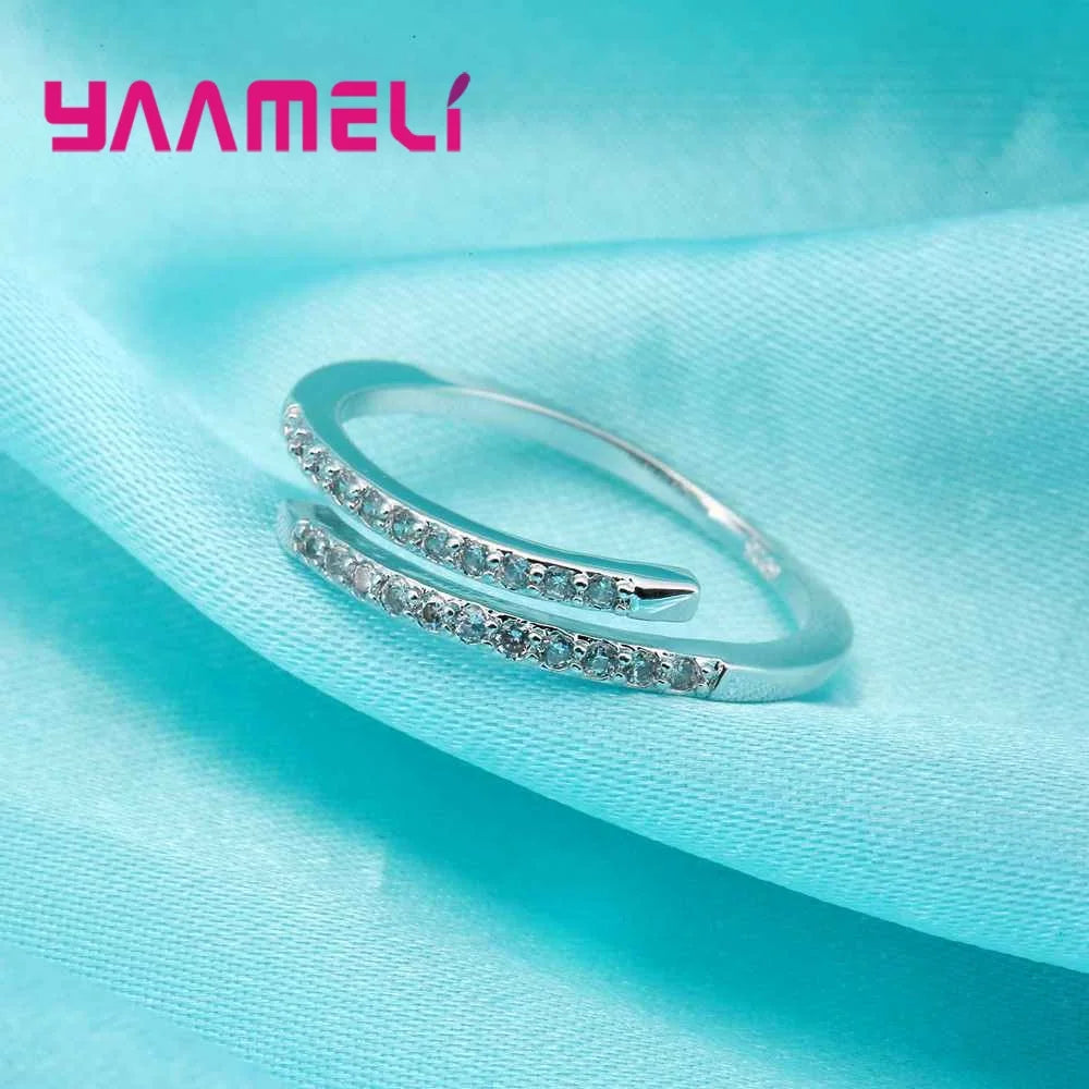 Adjustable 925 Sterling Silver Plated Zirconia Thin Ring