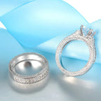 925 Sterling Silver CZ Matching Couple's Ring Set