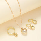 Vintage Gold Heart Necklace, Ring & Hoop Earring Set