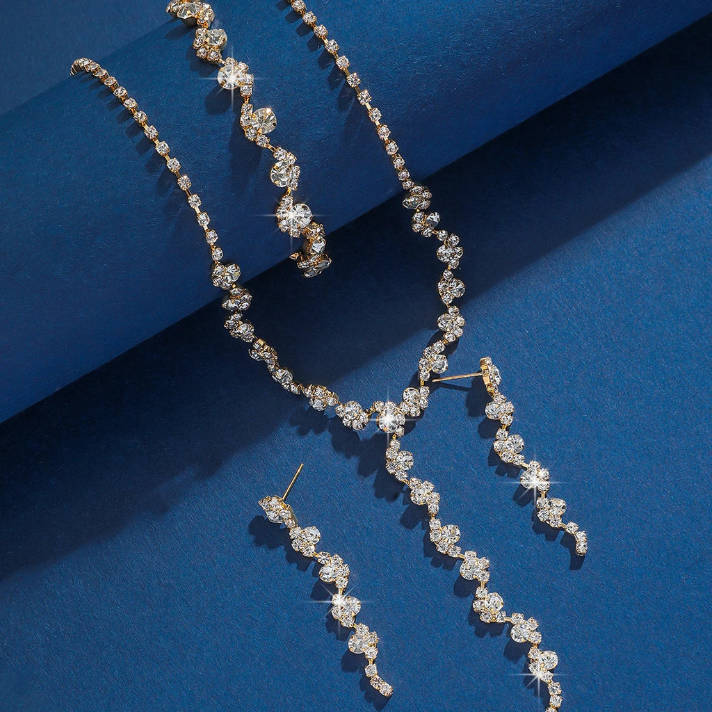 Elegant 4-Piece Geometric Floral Bridal Jewelry Set